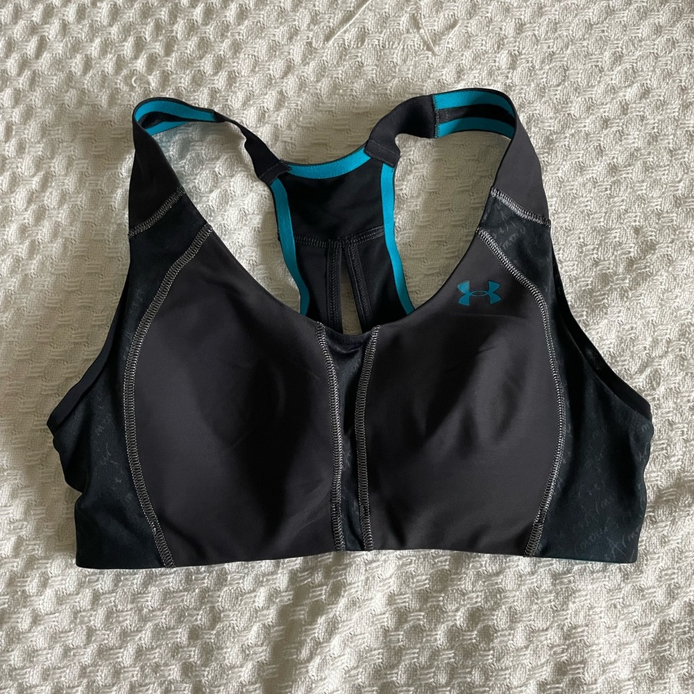 Under Armour High Support Black and Blue Sports Bra